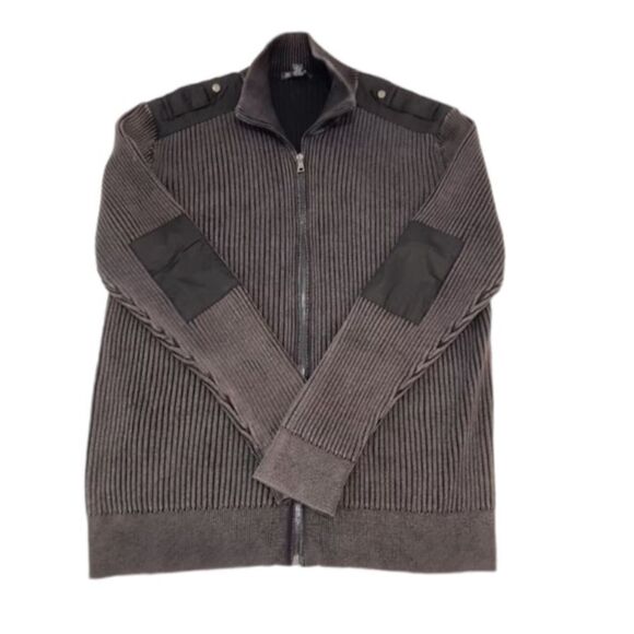 INC International Concepts Men's Ribbed Zippered Sweater Jacket In Charcoal Gray - Picture 1 of 12